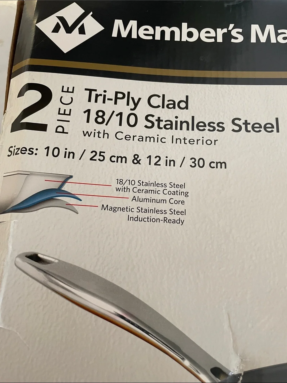 BNIB Member's Mark by Tramontina Tri-Ply clad 10/18 2 pcs Ceramic interior pan